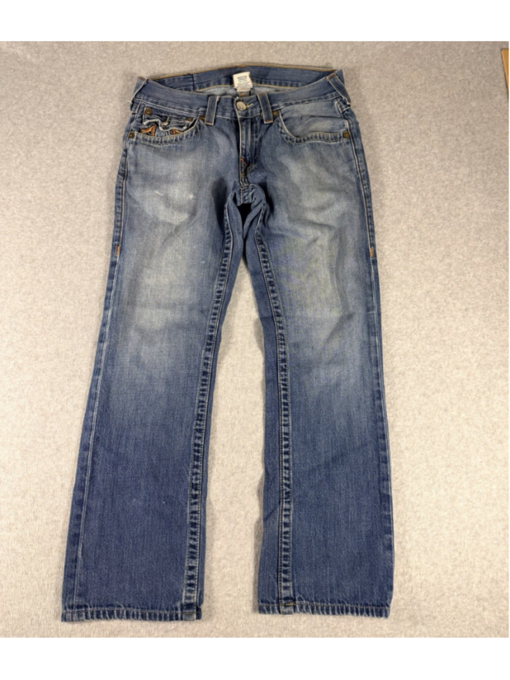 True Religion World Tour Section Straight Jeans Men’s 30 Blue Rainbow Stitch USA